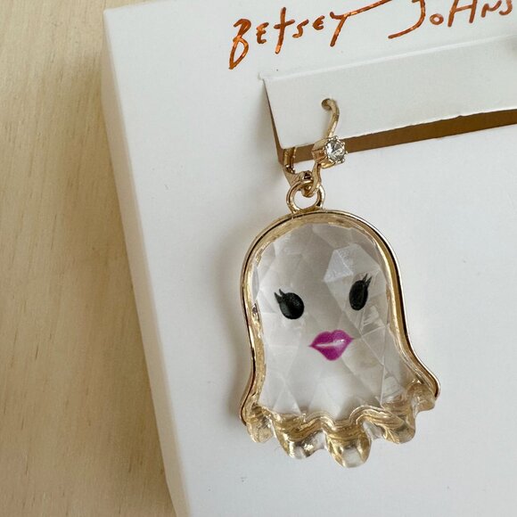 NIB Betsey Johnson Gold Tone & Clear Acrylic Ghost Drop Earrings x2 NEW - Picture 6 of 6